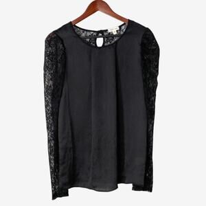 Silence + Noise Women’s Blouse Black Lace Dark Romantic Contrast Sleeves Size L
